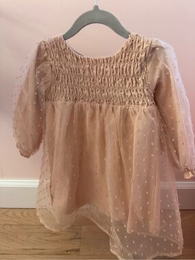 NWT Zara Dusty Blush Smocked Dotted Chiffon Dress